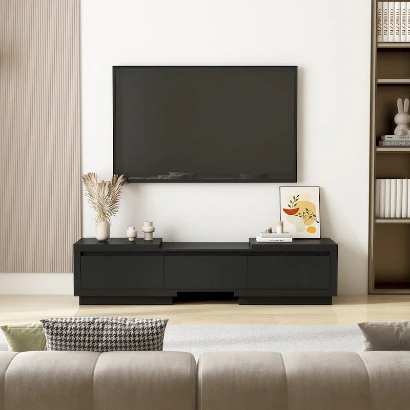 Meuble TV extensible de style moderne avec 3 tiroirs Blanc/Noir 65.4-106.3