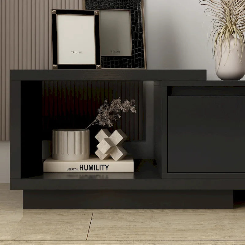 Meuble TV extensible de style moderne avec 3 tiroirs Blanc/Noir 65.4-106.3