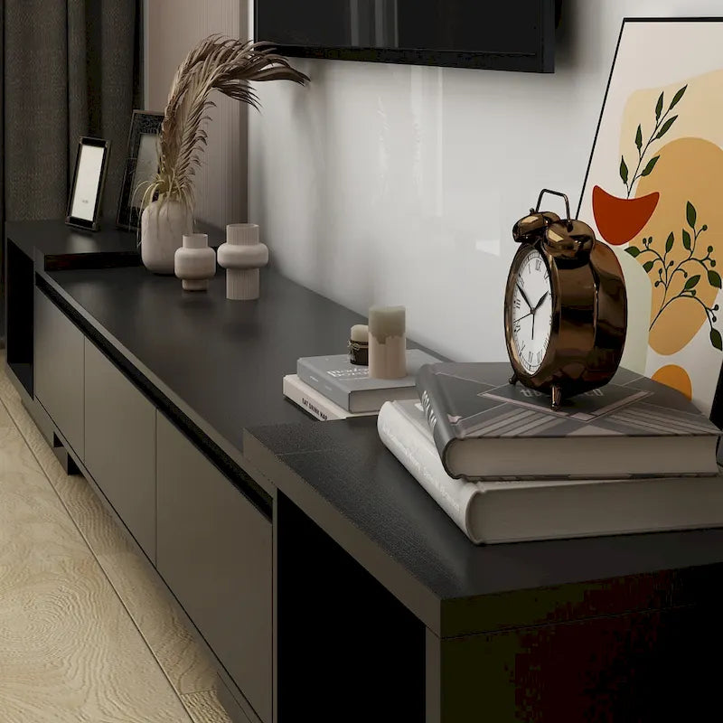 Meuble TV extensible de style moderne avec 3 tiroirs Blanc/Noir 65.4-106.3
