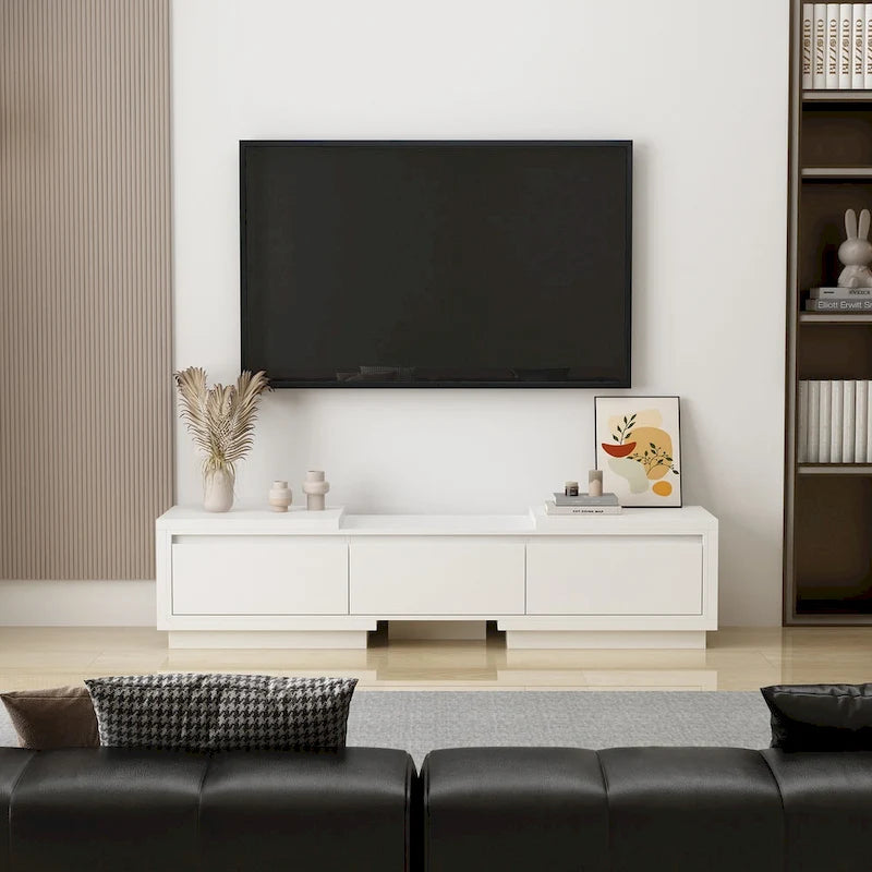 Meuble TV extensible de style moderne avec 3 tiroirs Blanc/Noir 65.4-106.3