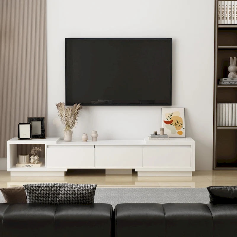 Meuble TV extensible de style moderne avec 3 tiroirs Blanc/Noir 65.4-106.3