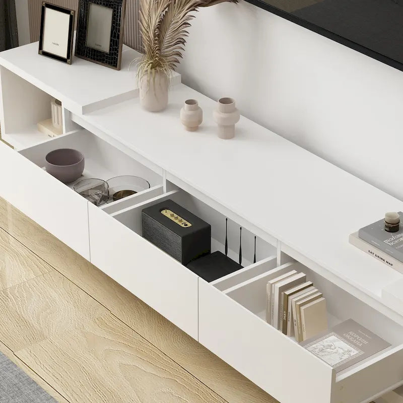 Meuble TV extensible de style moderne avec 3 tiroirs Blanc/Noir 65.4-106.3