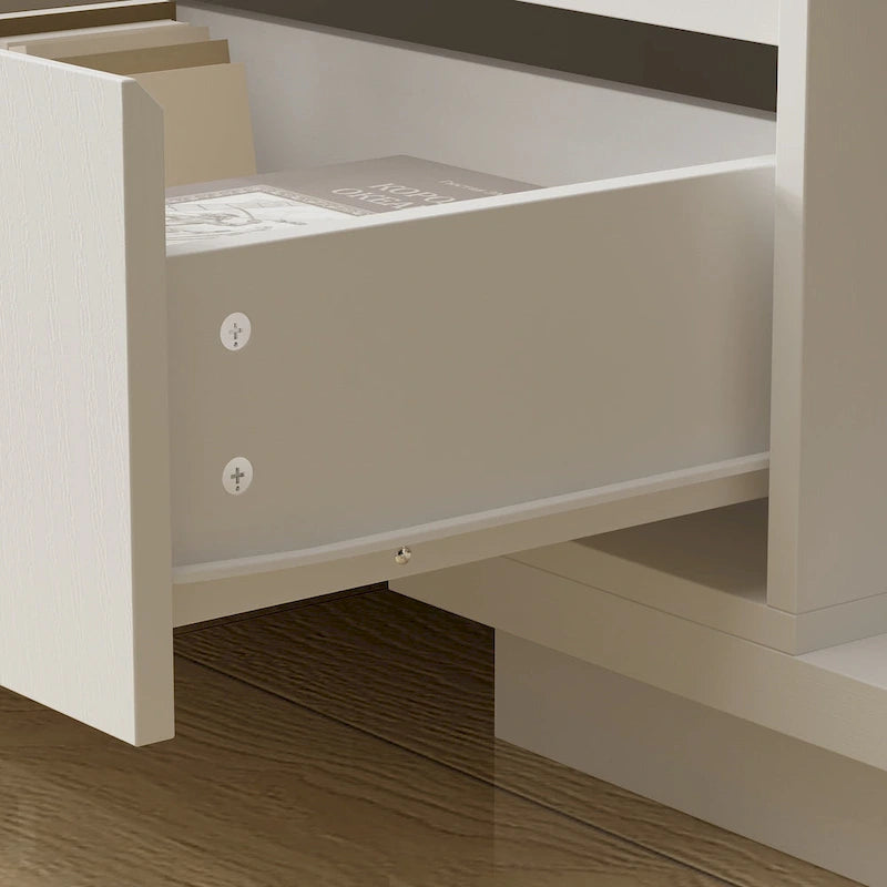 Meuble TV extensible de style moderne avec 3 tiroirs Blanc/Noir 65.4-106.3