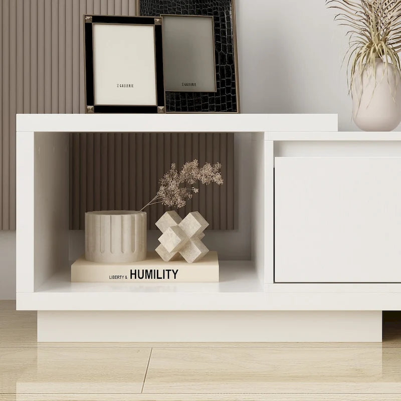 Meuble TV extensible de style moderne avec 3 tiroirs Blanc/Noir 65.4-106.3