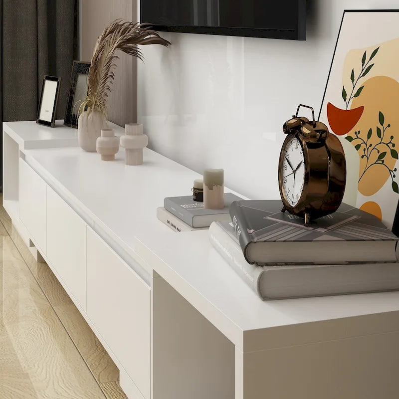 Meuble TV extensible de style moderne avec 3 tiroirs Blanc/Noir 65.4-106.3