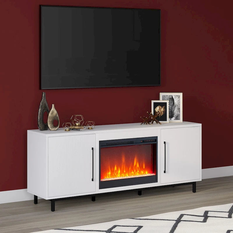 Meuble TV rectangulaire Julian avec cheminée en cristal pour téléviseurs jusqu'à 75 pouces