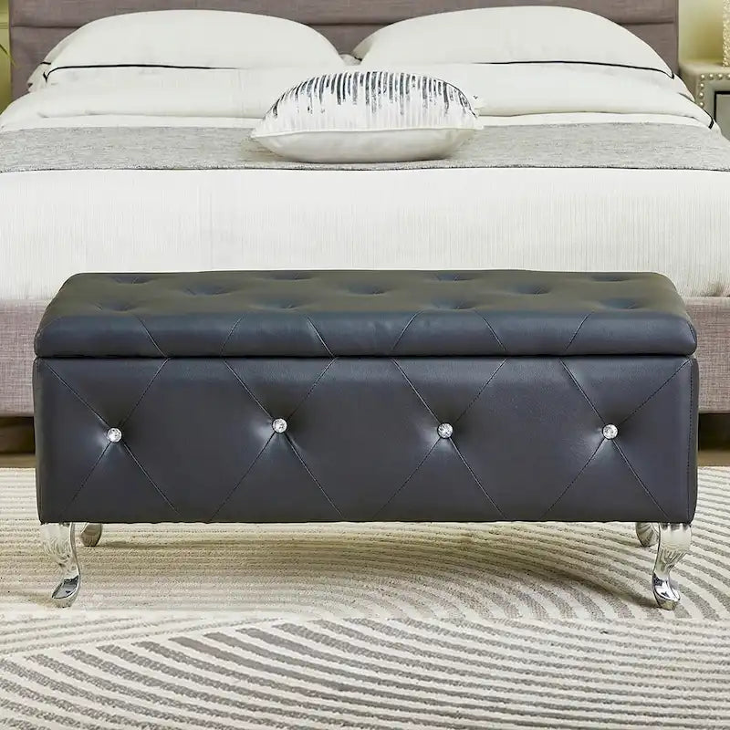 Banc de rangement ottoman de luxe, ottoman à couvercle rabattable en PU