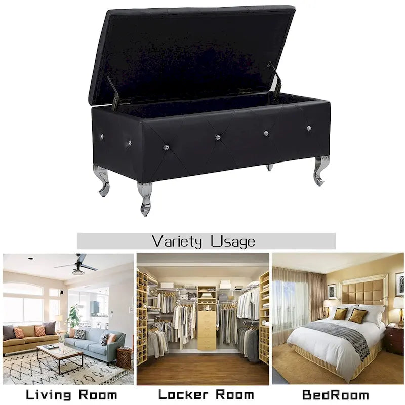 Banc de rangement ottoman de luxe, ottoman à couvercle rabattable en PU