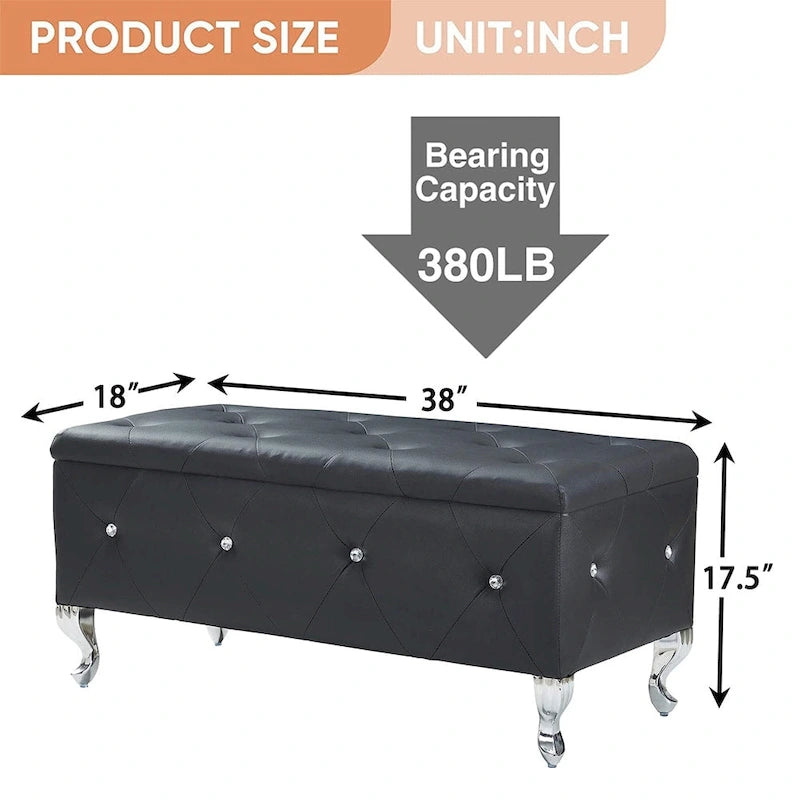 Banc de rangement ottoman de luxe, ottoman à couvercle rabattable en PU