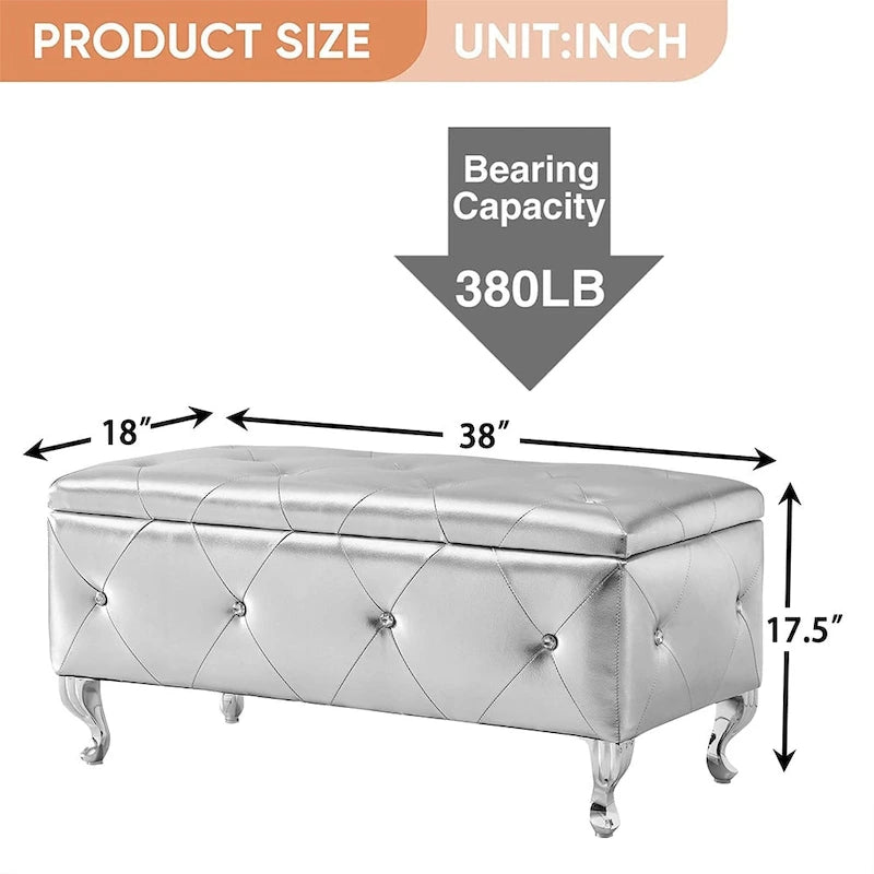 Banc de rangement ottoman de luxe, ottoman à couvercle rabattable en PU