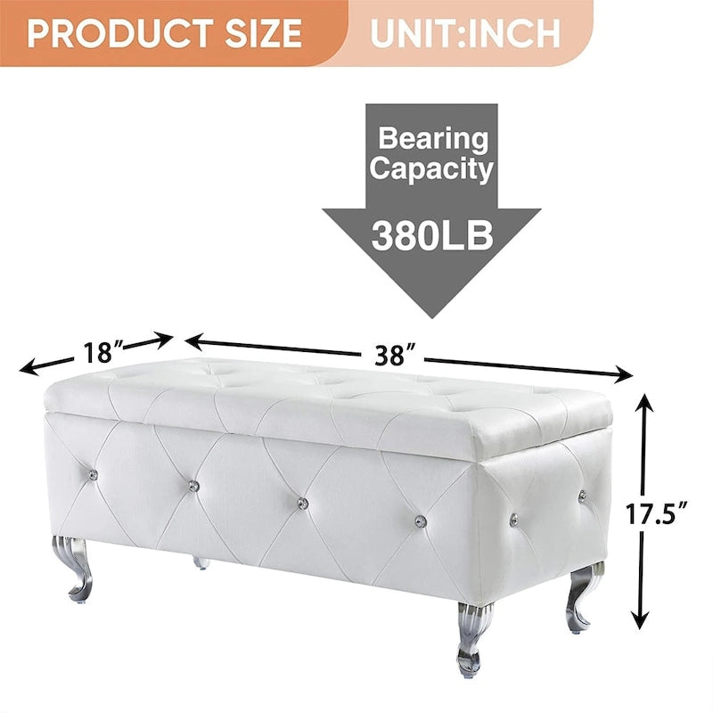 Banc de rangement ottoman de luxe, ottoman à couvercle rabattable en PU