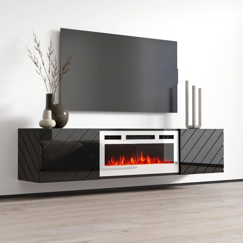Cheminée électrique murale moderne Luxe WH-EF avec meuble télé de 72 po