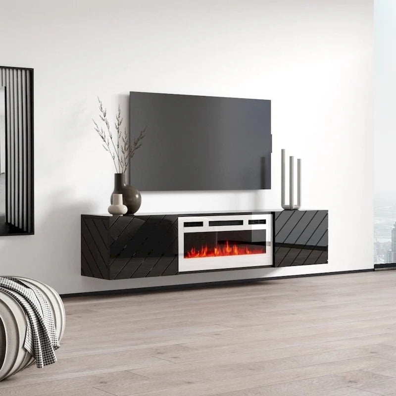Cheminée électrique murale moderne Luxe WH-EF avec meuble télé de 72 po
