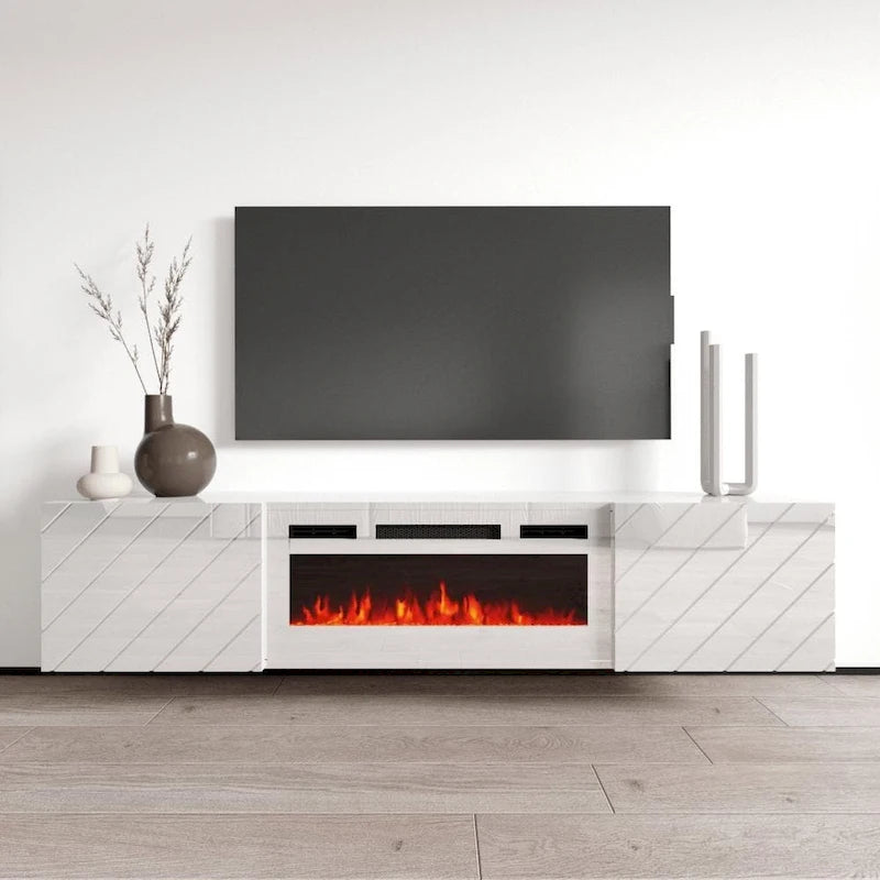 Cheminée électrique murale moderne Luxe WH-EF avec meuble télé de 72 po
