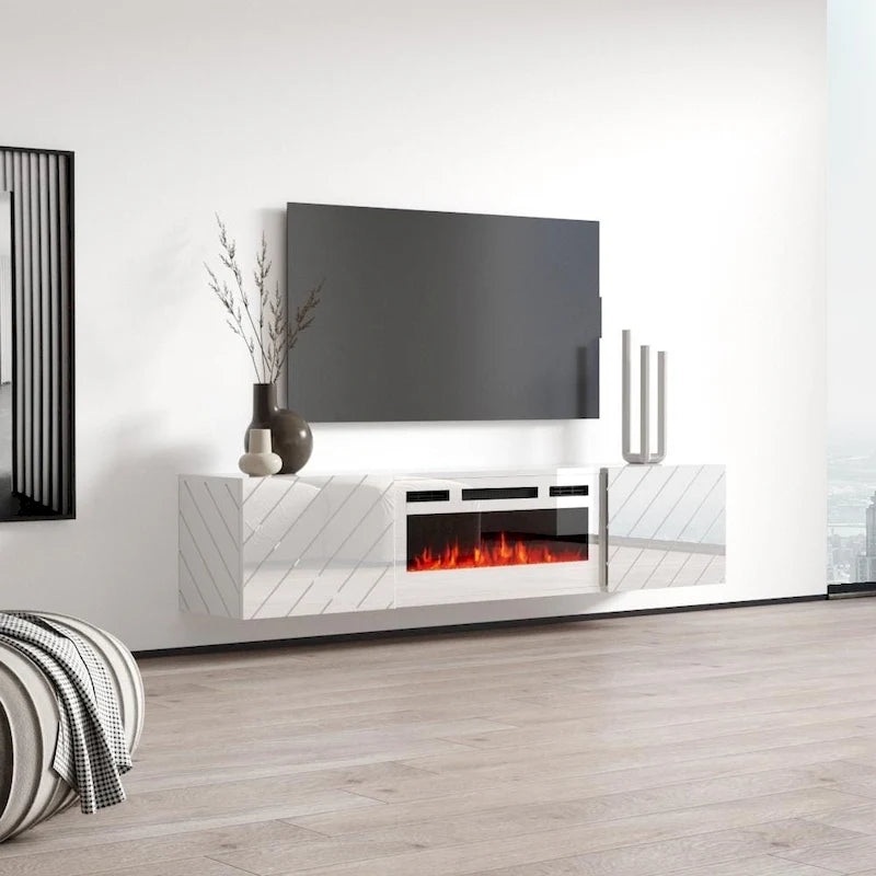 Cheminée électrique murale moderne Luxe WH-EF avec meuble télé de 72 po