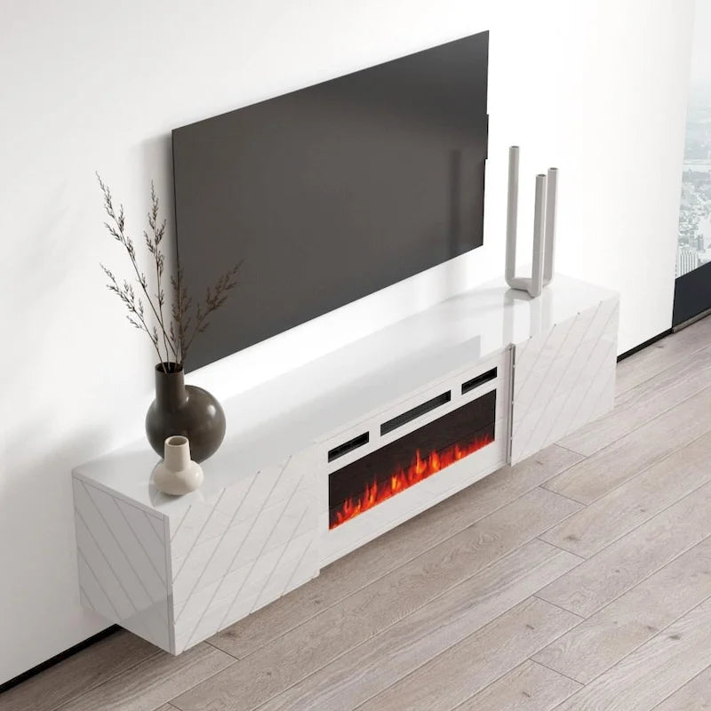 Cheminée électrique murale moderne Luxe WH-EF avec meuble télé de 72 po