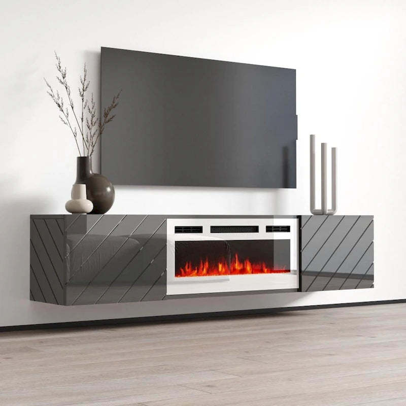 Cheminée électrique murale moderne Luxe WH-EF avec meuble télé de 72 po