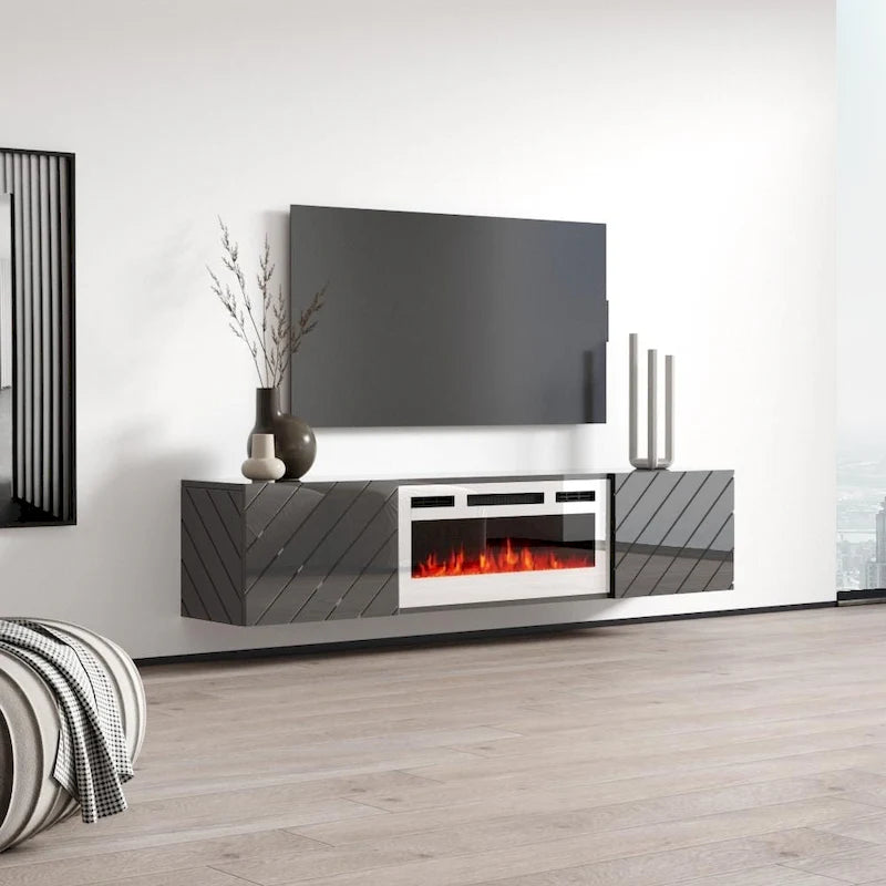Cheminée électrique murale moderne Luxe WH-EF avec meuble télé de 72 po