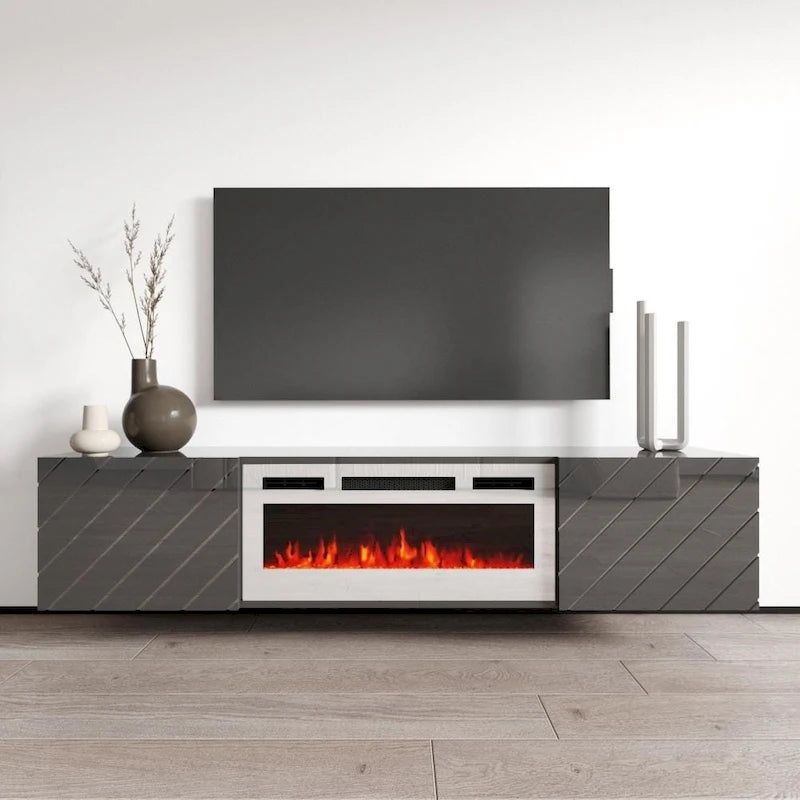 Cheminée électrique murale moderne Luxe WH-EF avec meuble télé de 72 po