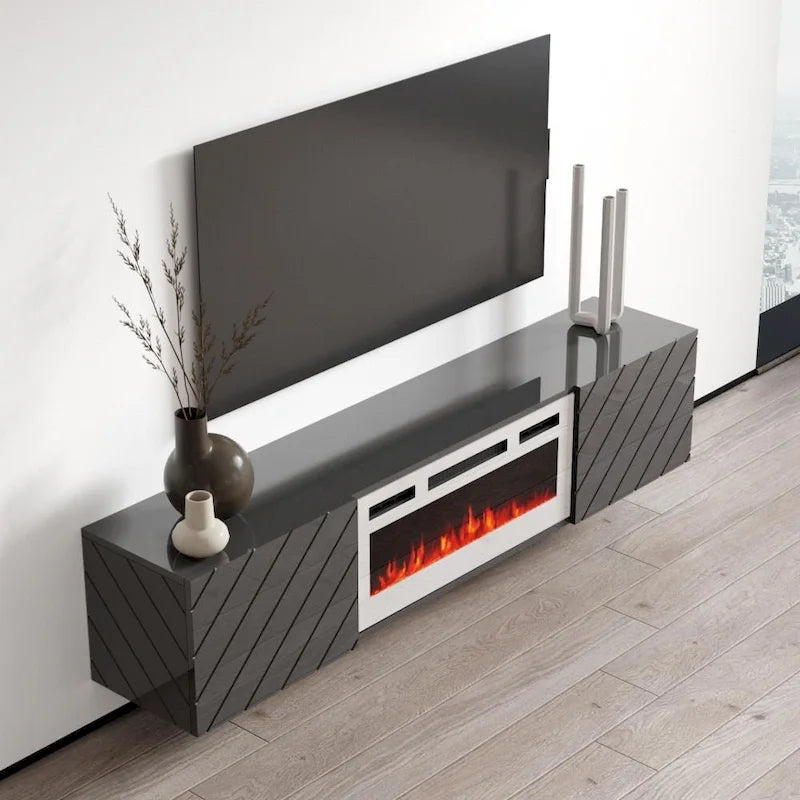 Cheminée électrique murale moderne Luxe WH-EF avec meuble télé de 72 po