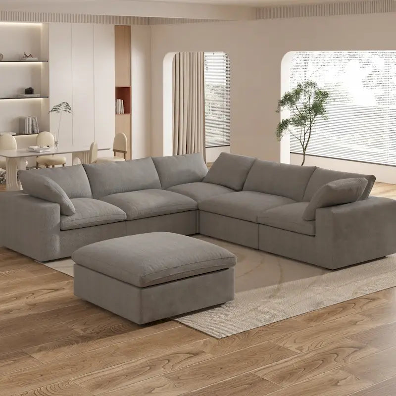 Canapé d'angle 5 pièces et pouf Widen en duvet