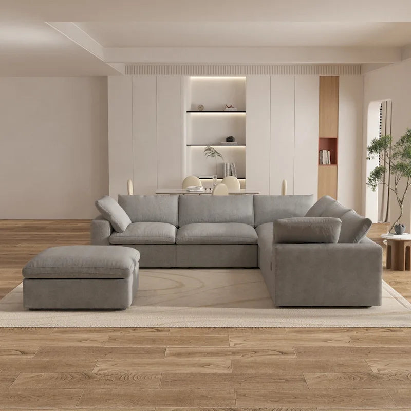 Canapé d'angle 5 pièces et pouf Widen en duvet