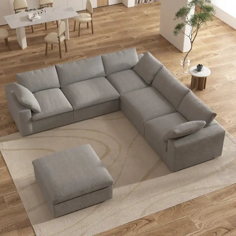Canapé d'angle 5 pièces et pouf Widen en duvet