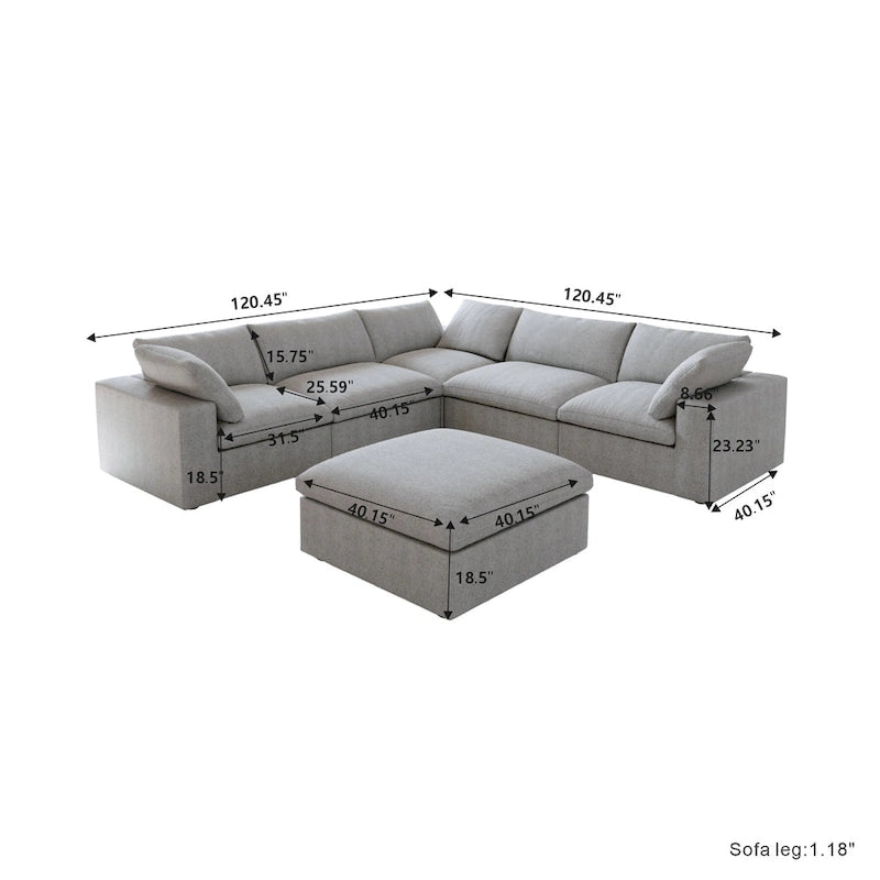 Canapé d'angle 5 pièces et pouf Widen en duvet