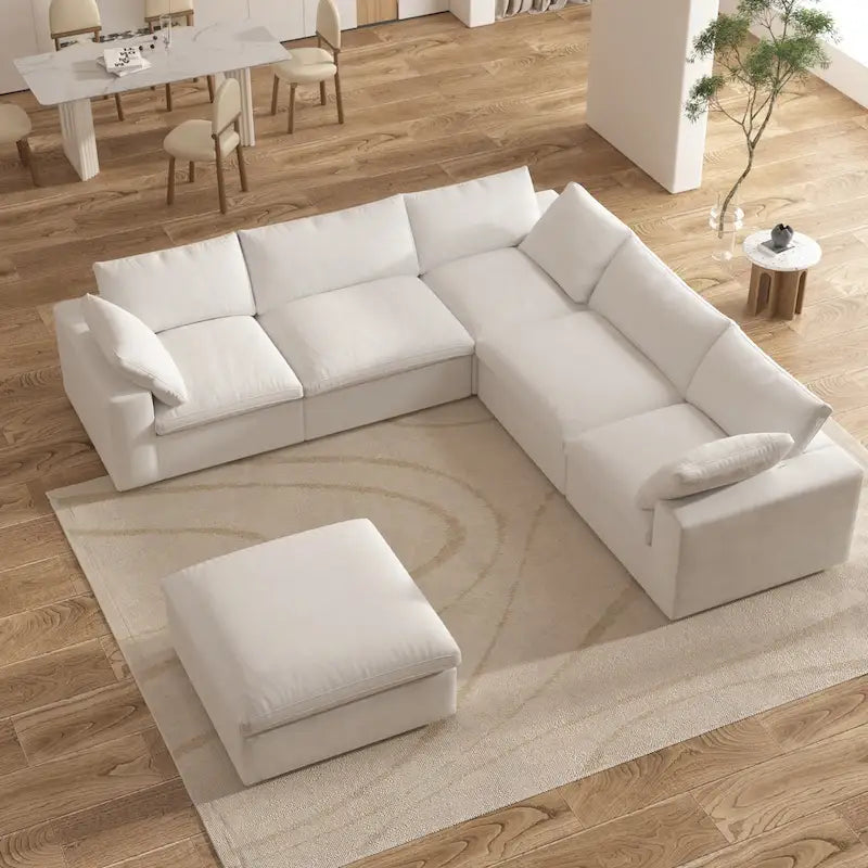 Canapé d'angle 5 pièces et pouf Widen en duvet