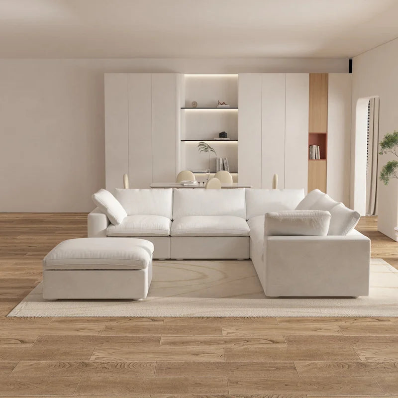 Canapé d'angle 5 pièces et pouf Widen en duvet