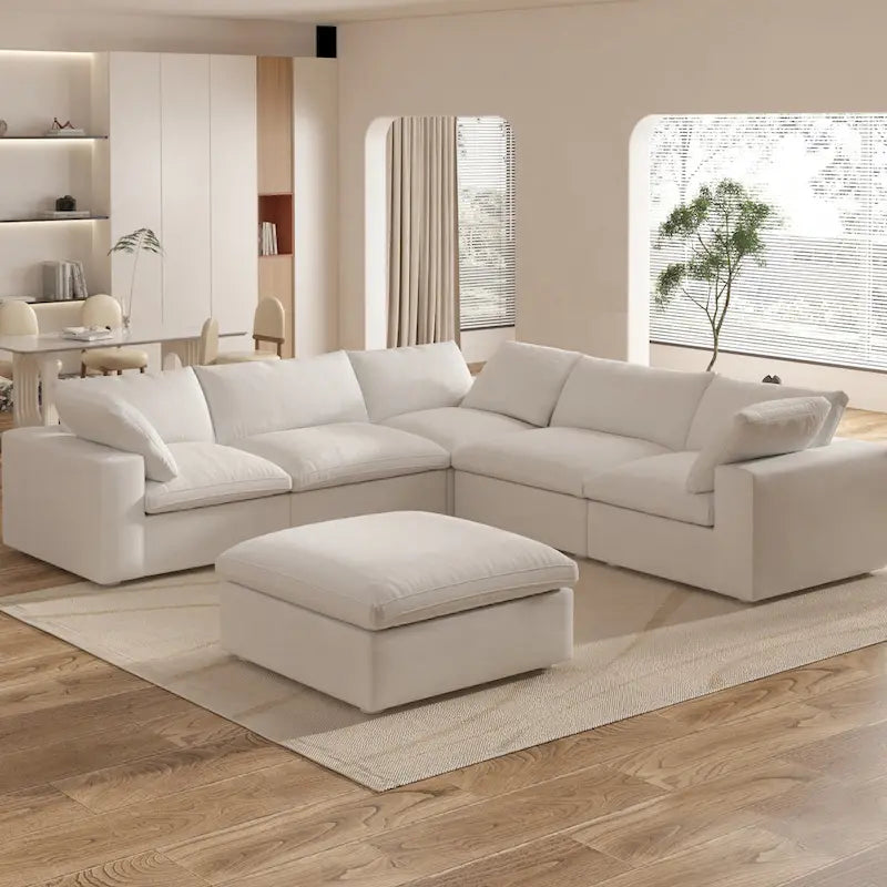 Canapé d'angle 5 pièces et pouf Widen en duvet