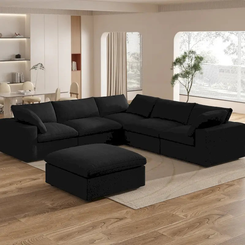 Canapé d'angle 5 pièces et pouf Widen en duvet