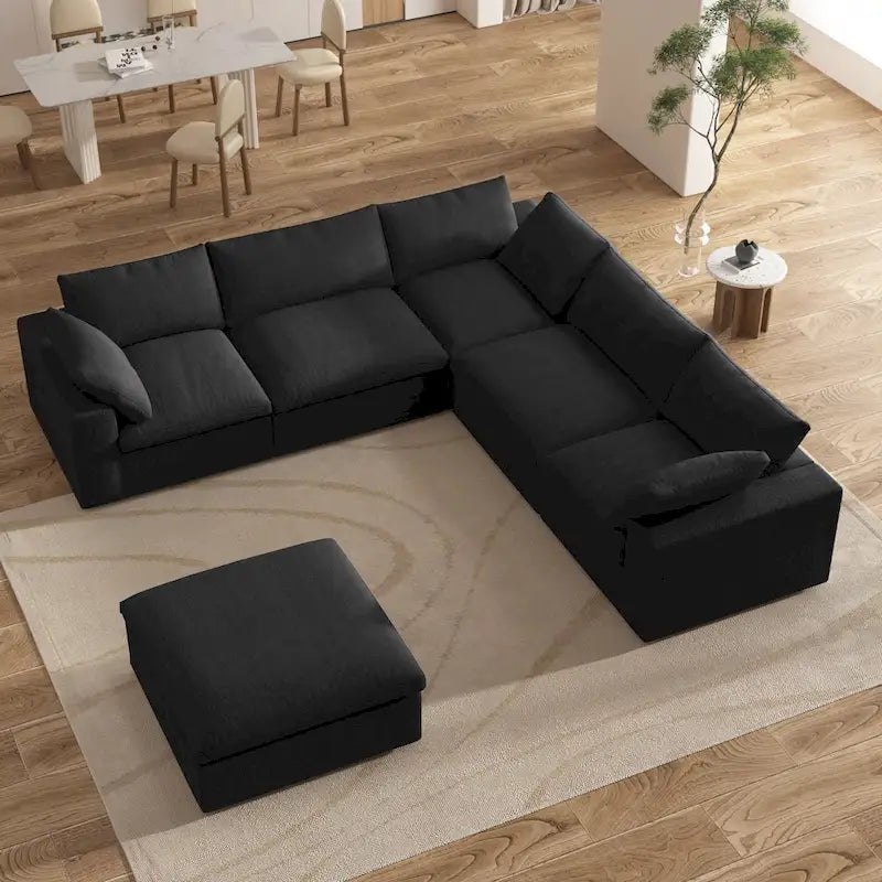 Canapé d'angle 5 pièces et pouf Widen en duvet