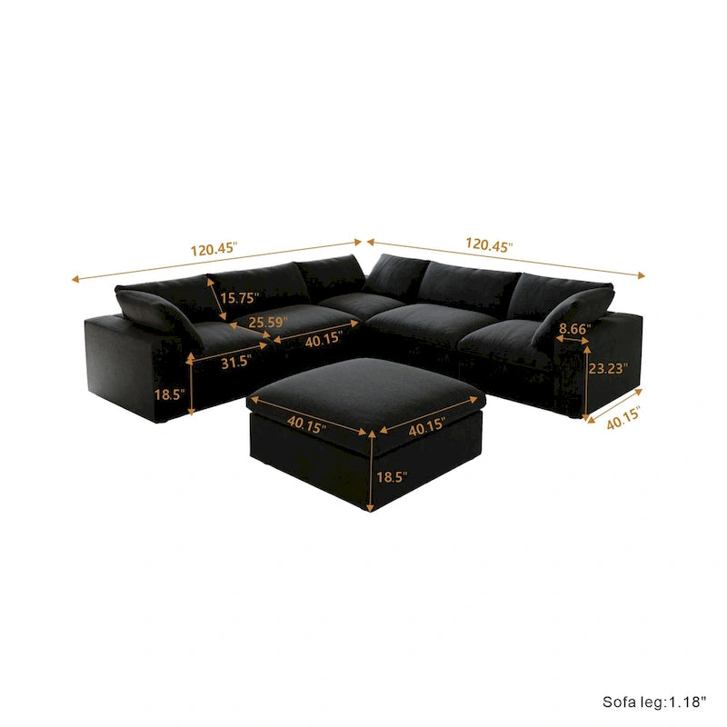 Canapé d'angle 5 pièces et pouf Widen en duvet