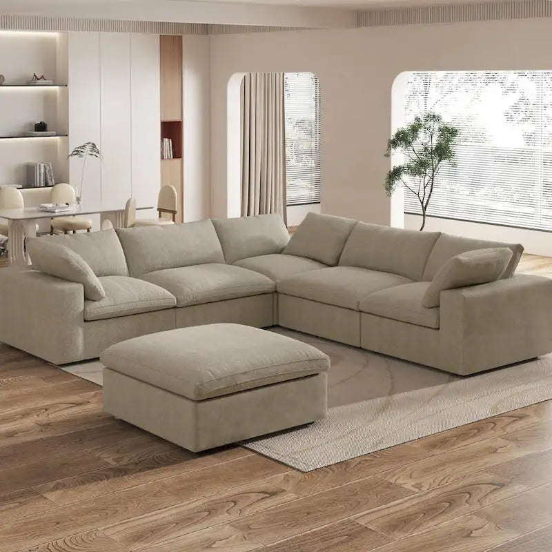 Canapé d'angle 5 pièces et pouf Widen en duvet