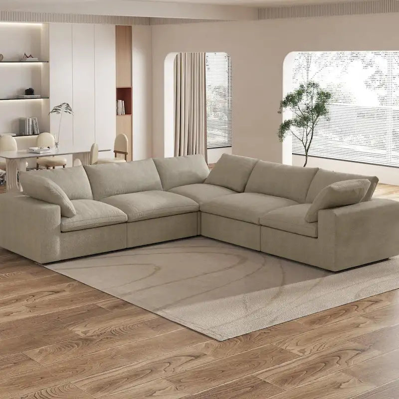 Canapé d'angle 5 pièces et pouf Widen en duvet