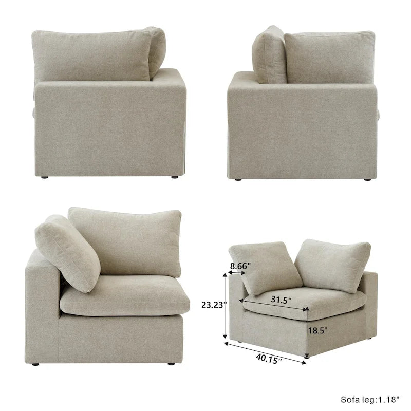 Canapé d'angle 5 pièces et pouf Widen en duvet