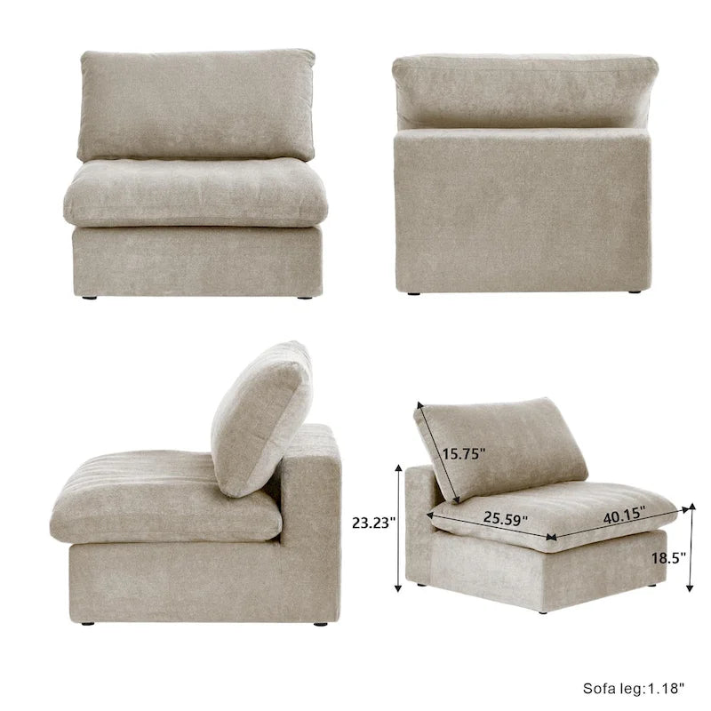 Canapé d'angle 5 pièces et pouf Widen en duvet
