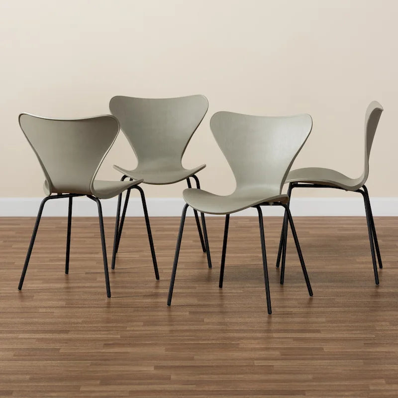 Ensemble de 4 chaises de salle à manger Jaden Modernes et Contemporaines en plastique et métal