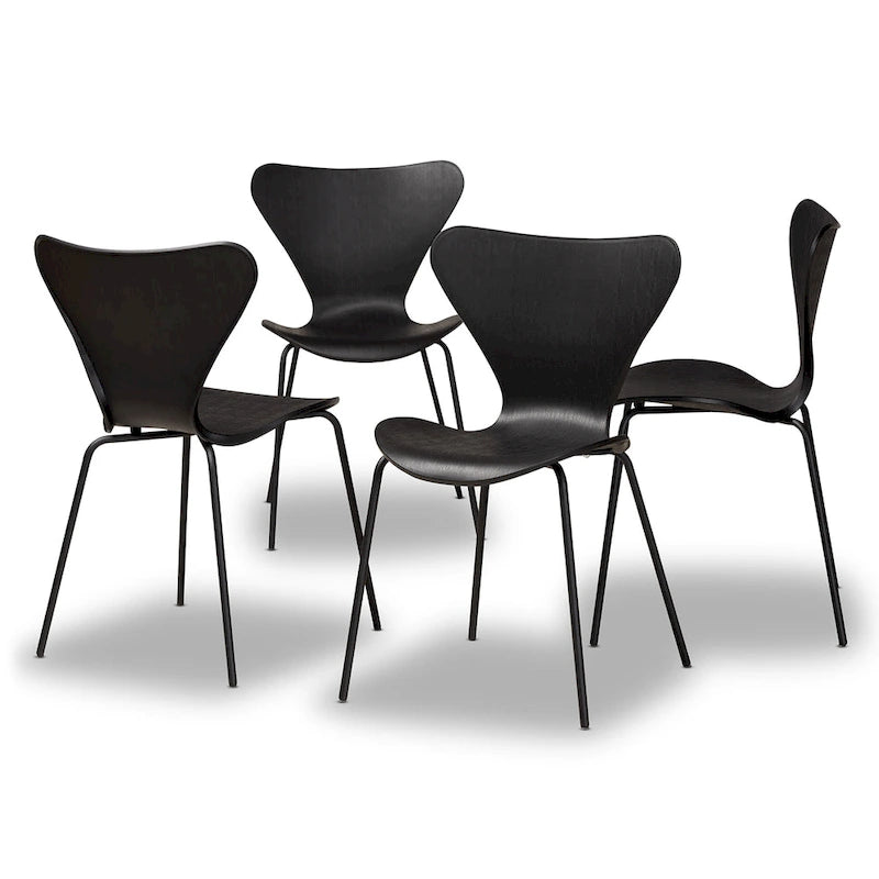 Ensemble de 4 chaises de salle à manger Jaden Modernes et Contemporaines en plastique et métal