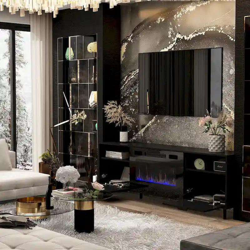 Cheminée électrique d'ambiance et meuble TV durable à faible consommation d'énergie
