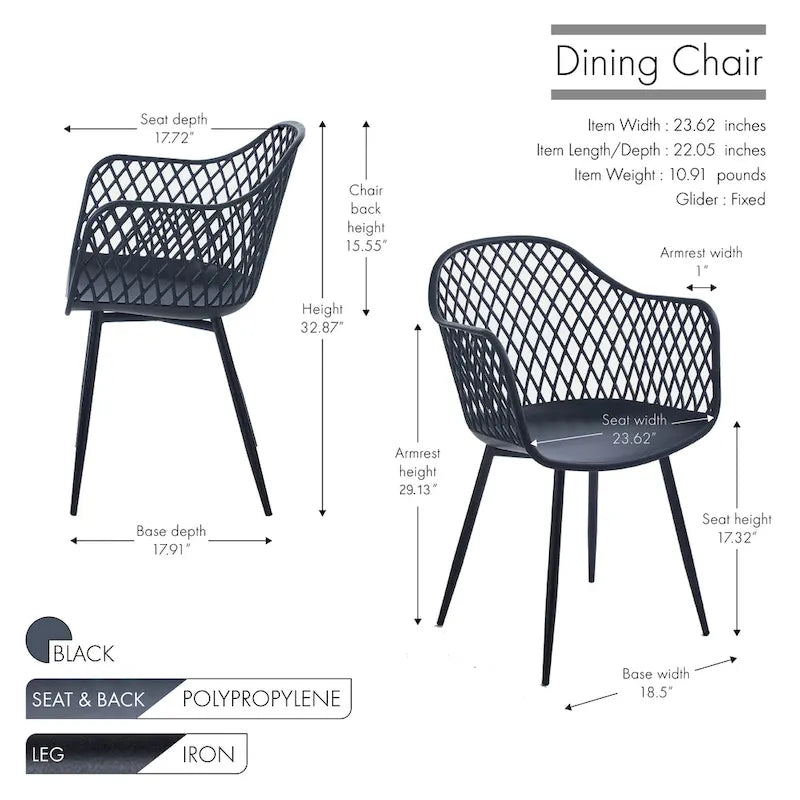 Chaises de salle à manger Porthos Home Mitt en plastique rigide avec pieds en fer (lot de 2)