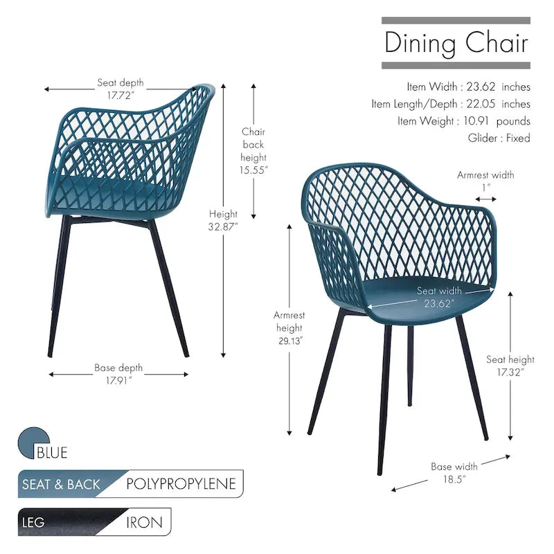 Chaises de salle à manger Porthos Home Mitt en plastique rigide avec pieds en fer (lot de 2)