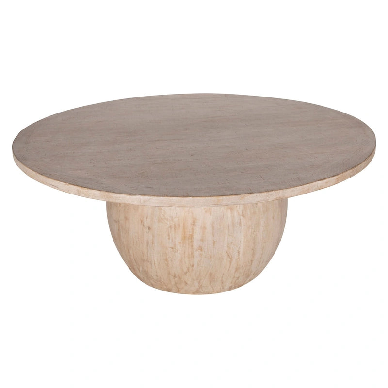 Table à manger moderne Sophia 72 ronde en pin recyclé avec base piédestal sphérique