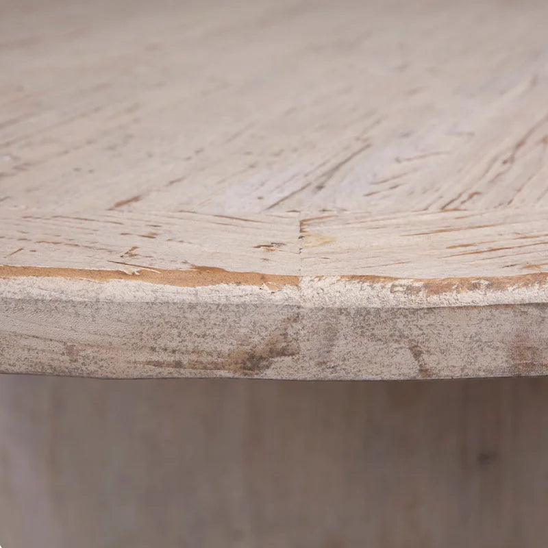 Table à manger moderne Sophia 72 ronde en pin recyclé avec base piédestal sphérique