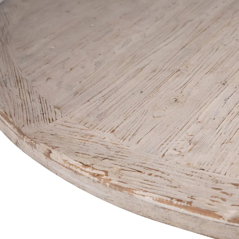 Table à manger moderne Sophia 72 ronde en pin recyclé avec base piédestal sphérique