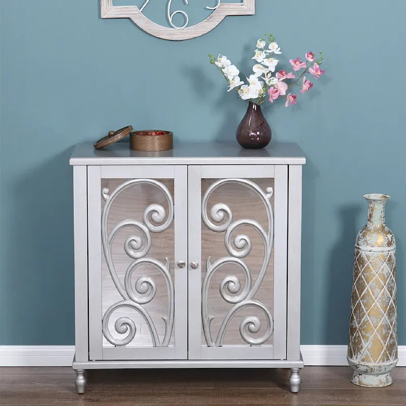 Meuble de rangement d'appoint miroir 2 portes Sophia & William Silver Fujimori