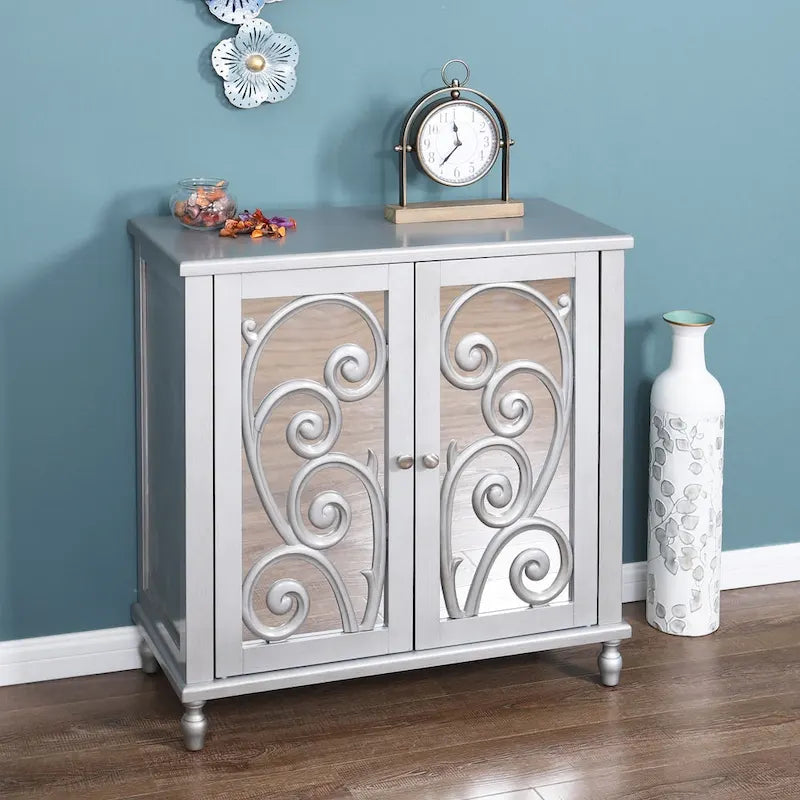 Meuble de rangement d'appoint miroir 2 portes Sophia & William Silver Fujimori