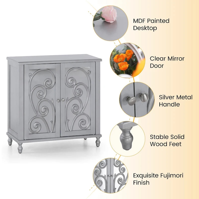 Meuble de rangement d'appoint miroir 2 portes Sophia & William Silver Fujimori
