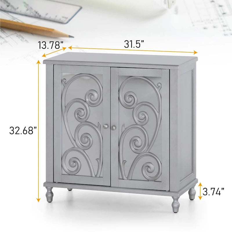 Meuble de rangement d'appoint miroir 2 portes Sophia & William Silver Fujimori